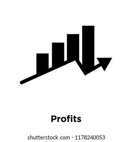 Profits icon vector isolated on white background, logo concept of Profits sign on transparent background, filled black symbol