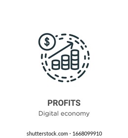 Profits outline vector icon. Thin line black profits icon, flat vector simple element illustration from editable digital economy concept isolated stroke on white background