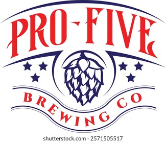 "Pro-Five Brewing Co" The logo features the text "PRO-FIVE" in large red letters at the top with "BREWING CO" in smaller red letters at the bottom. In the center there is an illustration of a hop cone