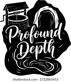 Profound Depth Anchor Waves Sea Vector Black Hand Drawn Typography Logo Emblem Badge Icon Silhouette Vintage Retro Graphic Marine Nautical Stable Security Strength