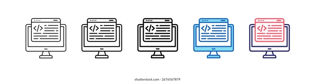 Ícone De Programação Em 5 Estilos Diferentes Conjunto Coleção.