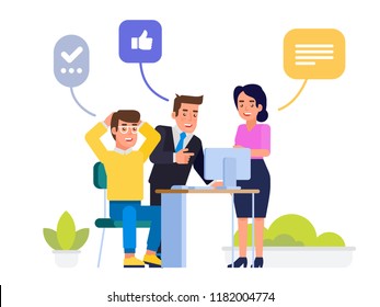 Progect Manager Praising Employee For Good Work Vector Illustration