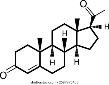 Progesterone chemical formula. Progesterone chemical molecular structure. Chemical formula of progesterone hormone.