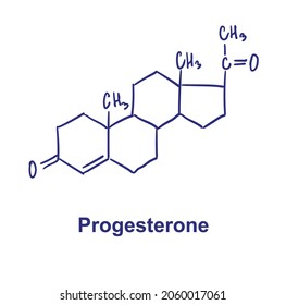 Progesterone chemical structure. Vector illustration Hand drawn.