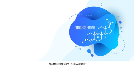 Progesterone female sex hormone molecule isolated on wave liquid background. Vector icon.