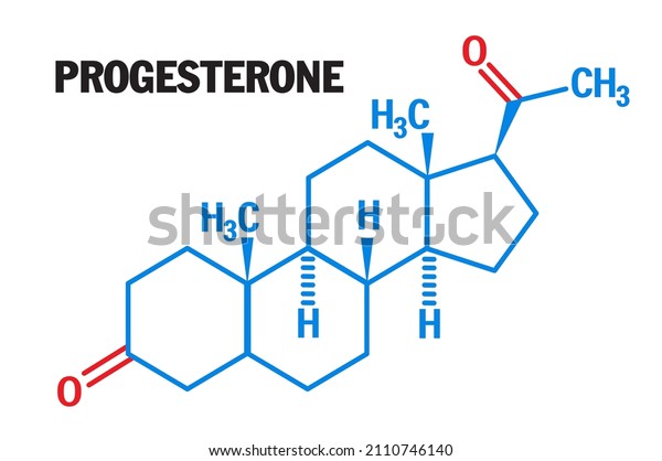 Progesterone female sex hormone molecule. Plays\
role in menstrual cycle and pregnancy. Human body hormones symbol.\
Vector icon.