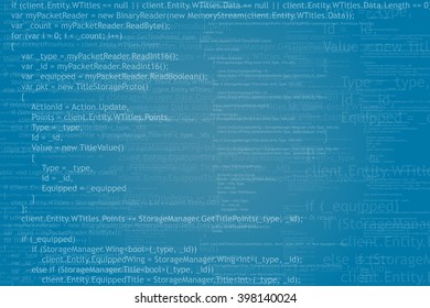 Program code background. Algorithm programming. White on blue abstract background. Vector illustration.