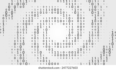 Program code. Computer background of numbers in the form of a spiral. Analytics, sorting, structuring, information transfer. Gray background with a data stream. Binary code, artificial intelligence.