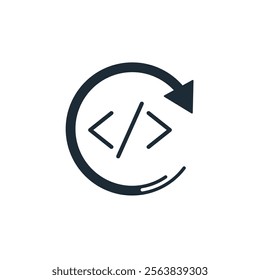 Program code. Script. Website, internet page creation.Vector linear icon isolated on white background.