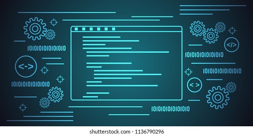 Program coding, application development, algorithm optimization thin line art style vector illustration