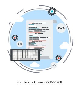Program coding, application development, SEO process, algorithm optimization flat design style vector concept illustration