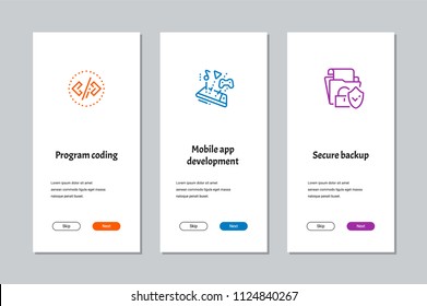 Program coding, Mobile app development , Secure backup onboarding screens with strong metaphors