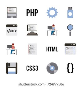 program coding set icons web design languages