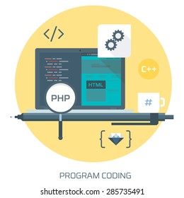 Program Coding theme flat style, minimal, stylish colorful, vector icon for info graphics, websites, mobile and print  media.