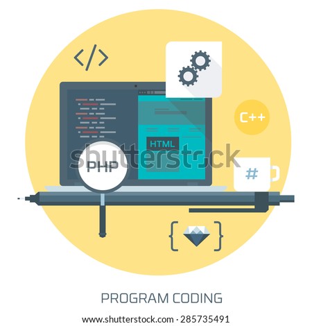 Program Coding theme flat style, minimal, stylish colorful, vector icon for info graphics, websites, mobile and print  media.