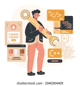 Program construction coding development software conceept. Vector flat graphic design illustration