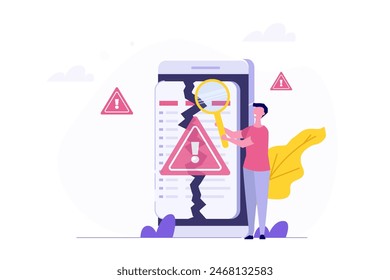 Program crashes, software errors, warning system notification. Vector illustration