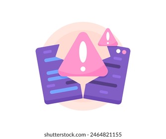 program crashes. warning if the system or software errors. Notification if the program has problems. trouble and notifications. illustration of a split window and warning sign. illustration concept