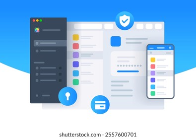 Program for creating a single Password. Password Manager place for users to store various passwords, software licenses, and other sensitive information in a virtual vault that is locked. Vector illust