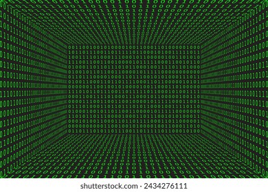 Fondo 3D de datos de programa. Código binario de programación verde. Ilustración de vector de matriz