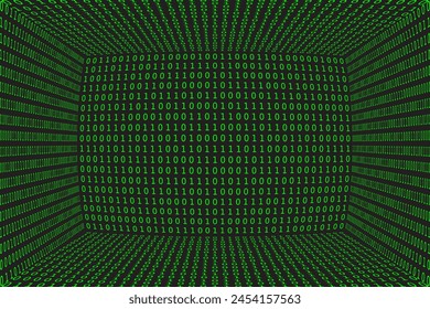 Program datum 3d background. Green programming binary coding. Matrix vector illustrations