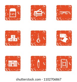 Program of development child icons set. Grunge set of 9 program of development child vector icons for web isolated on white background