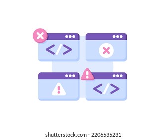 program does not work and error. malicious software warning sign. programming failed. notification. icons and symbols. concept design. graphic elements