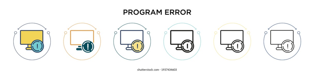 Program error icon in filled, thin line, outline and stroke style. Vector illustration of two colored and black program error vector icons designs can be used for mobile, ui, web