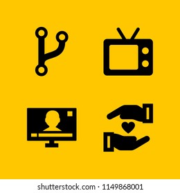 program icon. 4 program set with television, code fork symbol and loyalty vector icons for web and mobile app