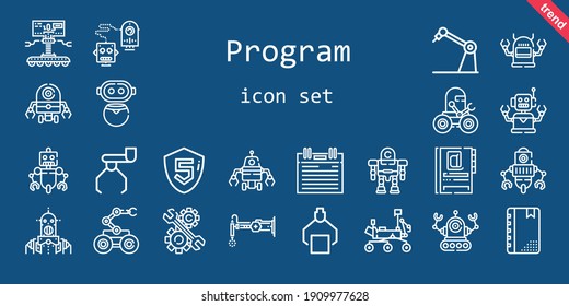 program icon set. line icon style. program related icons such as robot, mars rover, development, html, agenda