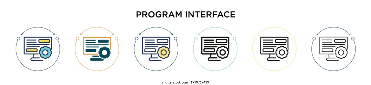 Program interface icon in filled, thin line, outline and stroke style. Vector illustration of two colored and black program interface vector icons designs can be used for mobile, ui, web