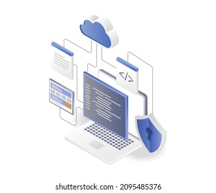 Program Language And Cloud Server Security In Isometric Illustration