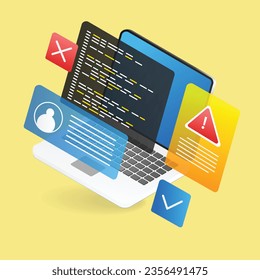 Program language problem warning isometric flat 3d illustration concept