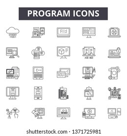 Program line icons, signs set, vector. Program outline concept, illustration: technology,computer,internet,web,program,programming,development
