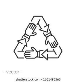 program partnership for reuse, icon, ecosystem conservation teamwork, help joint recycle, thin line web symbol on white background - editable stroke vector illustration eps10