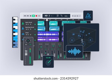 Program for professional songwriting, beat making, editing, and mixing. Audio workstation software. Vector illustration