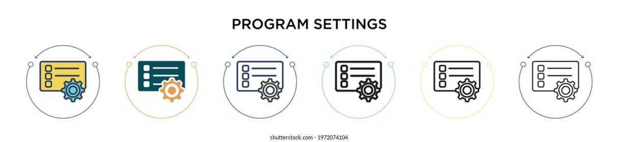 Program settings icon in filled, thin line, outline and stroke style. Vector illustration of two colored and black program settings vector icons designs can be used for mobile, ui, web