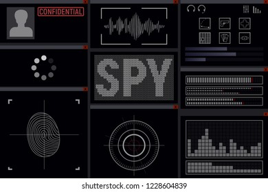 Program for the spy. Display vector illustration. hacker