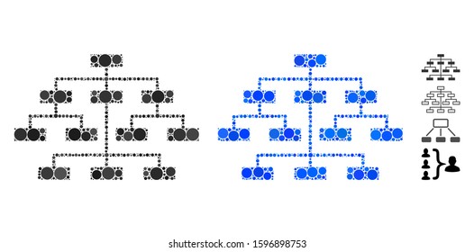 Program tree composition of small circles in various sizes and shades, based on program tree icon. Vector random circles are united into blue composition.