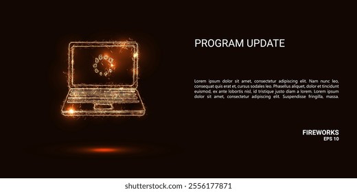 Program update. A program update consists of sparks and fire. Festive bright fireworks. Decorative element for celebrations and holidays. Vector illustration.