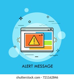 Program window displaying exclamation mark inside yellow triangle. Concept of critical alert message, system error notification box, program failure report. Vector illustration for banner, website.