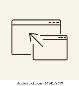 Program window line icon. Browser, arrow, shifting. Information technology concept. Vector illustration can be used for topics like coding, programming, software development