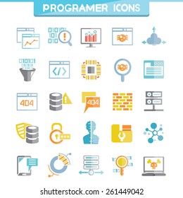 programer icons set, software developer icons