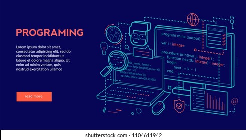 Programing Concept For Web Page, Banner, Presentation. Vector Illustration