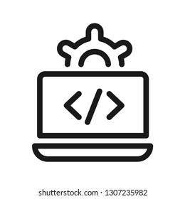 Programing service icon. Concept of technology job. Stroke outline style. Line vector. Isolate on white background.
