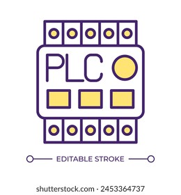 Programmierbarer Logic Controller RGB-Farbsymbol. Herstellungs-SPS-System. Fabrikautomation, industrielle Innovation. Isolierte Vektorillustration. Einfache ausgefüllte Linienzeichnung. Bearbeitbarer Strich