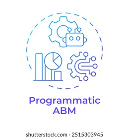Programmatic abm blue gradient concept icon. Content personalization, advertising management. Round shape line illustration. Abstract idea. Graphic design. Easy to use in infographic, presentation