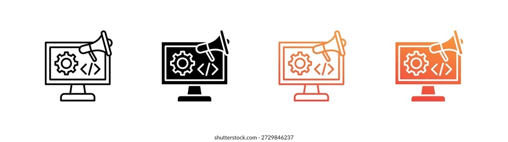 Programmatic Advertising Multiple Style Icon Set Vector