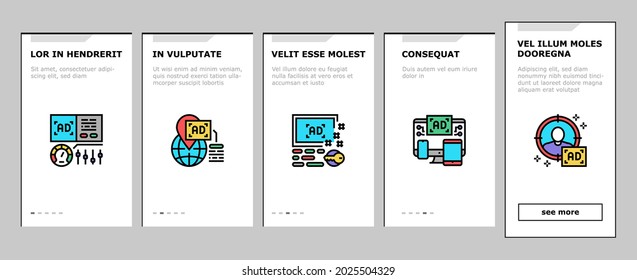 Programmatic Advertising Service Onboarding Mobile App Page Screen Vector. Audience Programmatic Advertising And Analytics, Optimization And Remarketing, Digital Advertise Illustrations