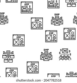 Programmatic Advertising Service Vector Seamless Pattern Thin Line Illustration